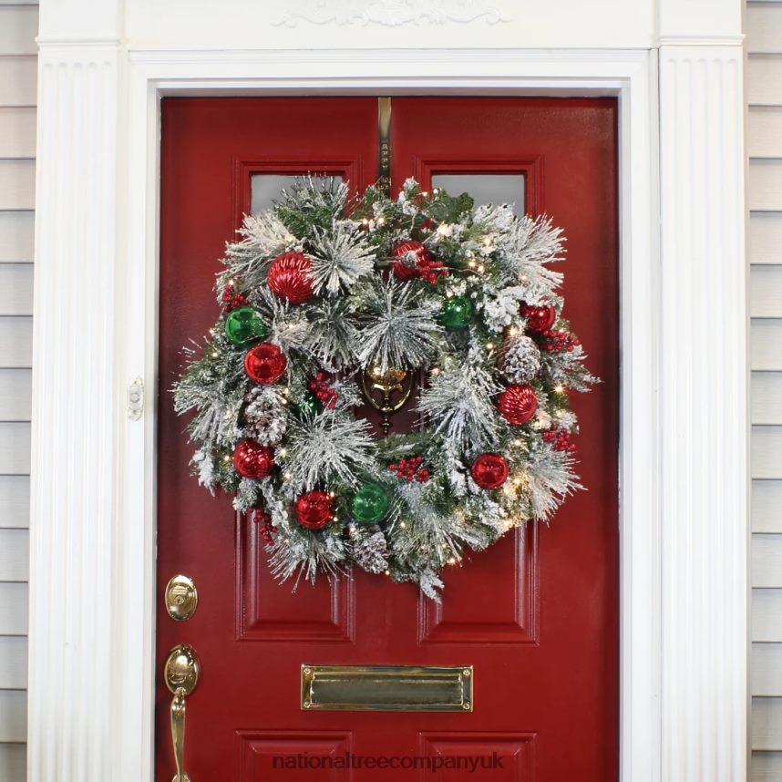 Greenery | National Tree Company 30\ General Store Frosted Wreath with LED Lights F2L4F307